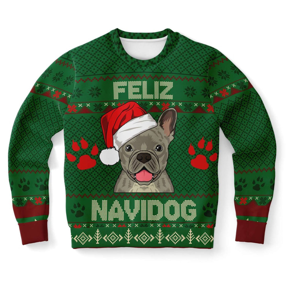 FUNSTUFFPRINT French Bulldog Feliz Navidog Ugly Christmas Sweater, Christmas Sweater, Ugly Sweater, Funny Xmas Sweaters Ugly Sweater