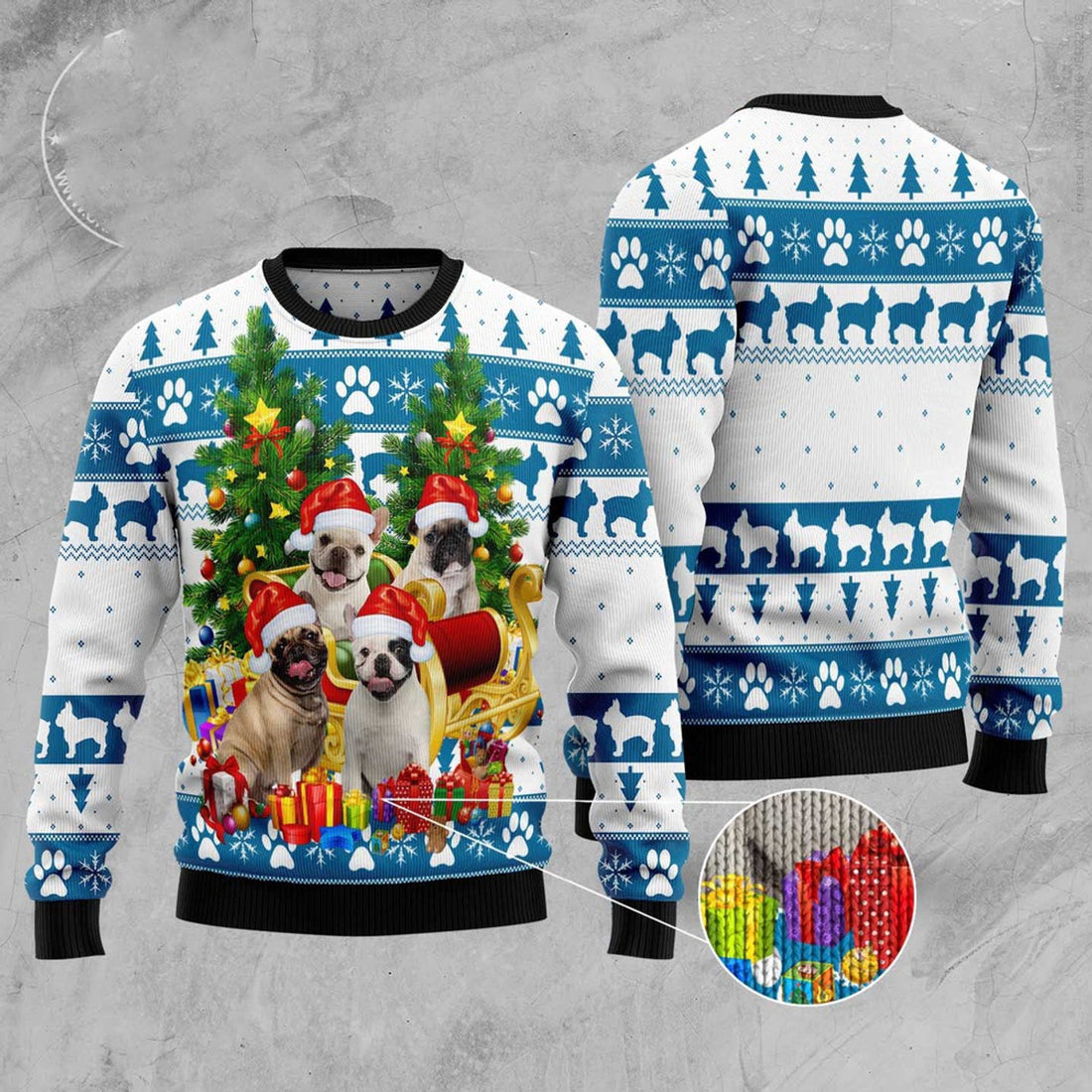 FUNSTUFFPRINT French Bulldog Greeting Ugly Christmas Sweater, Dog Ugly Christmas Sweater, Ugly Dog Sweaters Ugly  Sweater