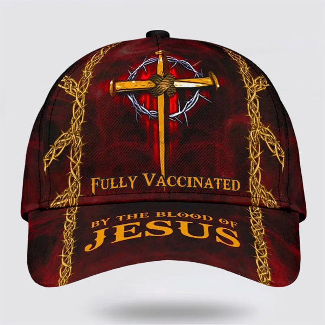 FUNSTUFFPRINT Fully Vaccinated By The Blood Of Jesus Cross Nails Baseball Cap - Christian Hats for Men and Women