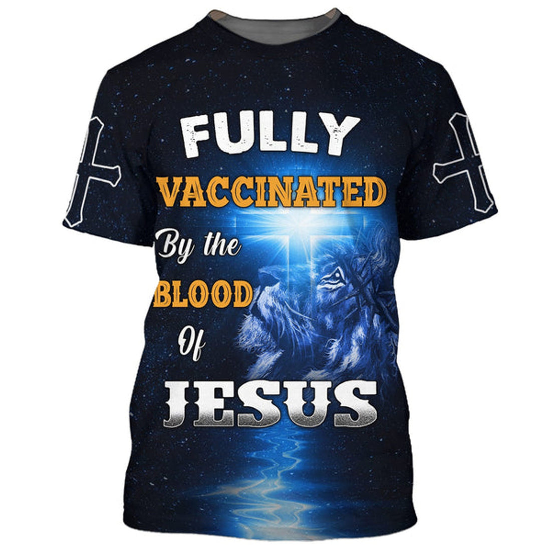 FUNSTUFFPRINT Fully Vaccinates By The Blood Of Jesus Lion Cross 3D All Over Printed Shirt for Men and Women 3D T-shirt