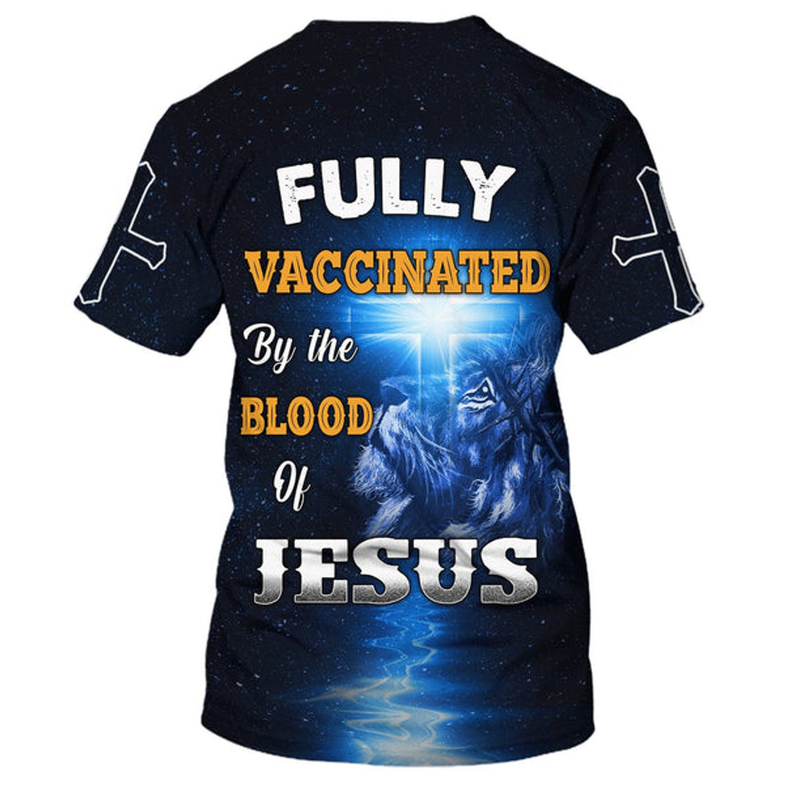 FUNSTUFFPRINT Fully Vaccinates By The Blood Of Jesus Lion Cross 3D All Over Printed Shirt for Men and Women 3D T-shirt