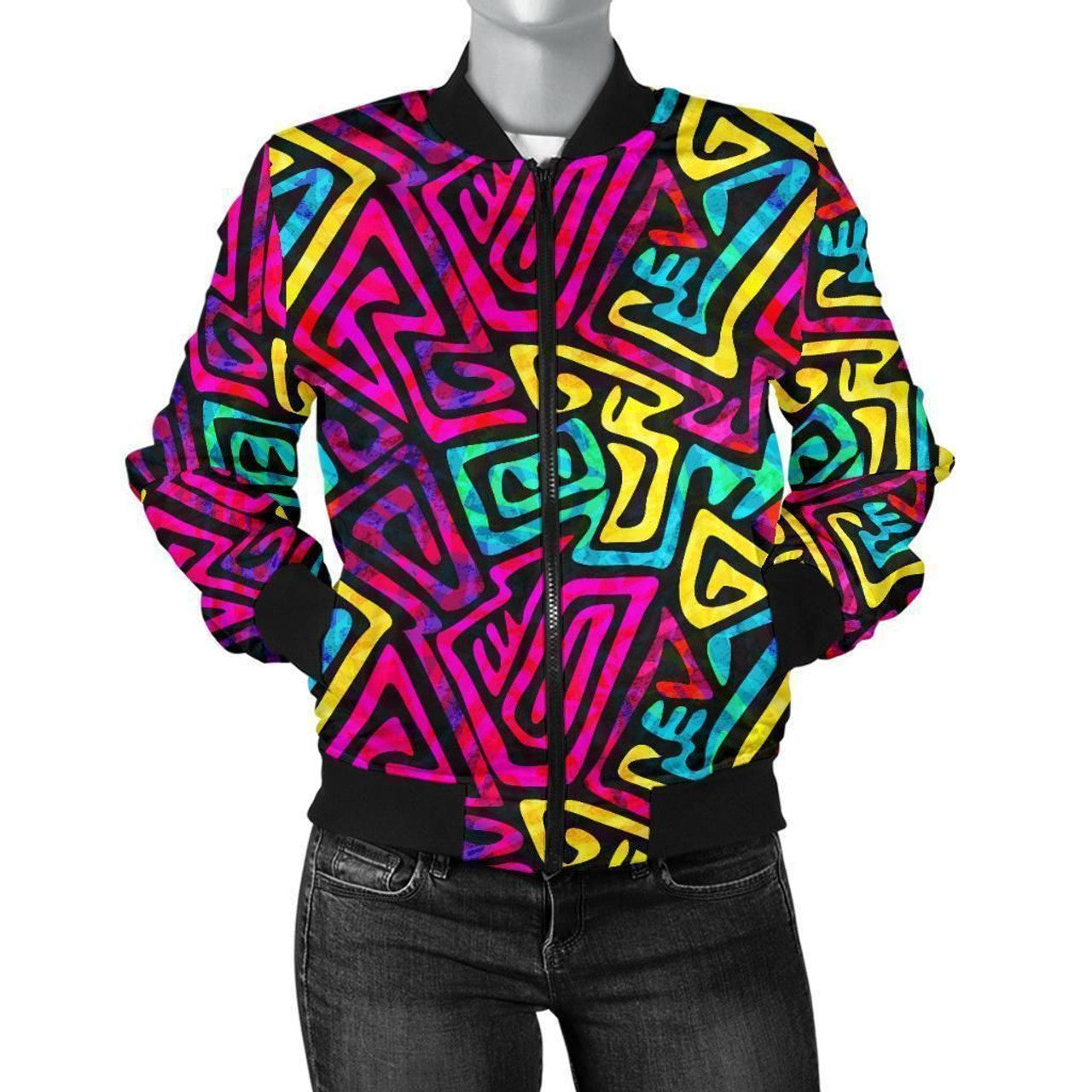 FUNSTUFFPRINT Funky Pattern Print Women Casual 3D Bomber Jacket