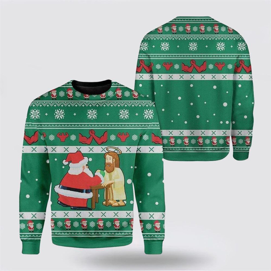 FUNSTUFFPRINT Funny Jesus & Santa Ugly Christmas Sweater For Men & Women – Gifts For Christians Ugly  Sweater