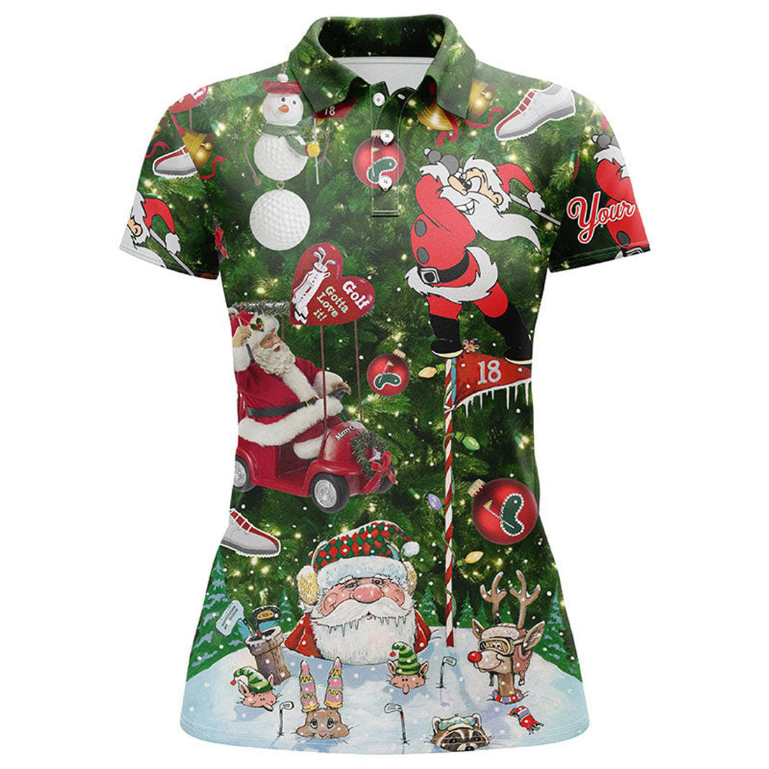 Custom Funny Christmas Golf Shirt Custom Name Womens Golf Polo Shirts - Santa Golfer Christmas Gifts