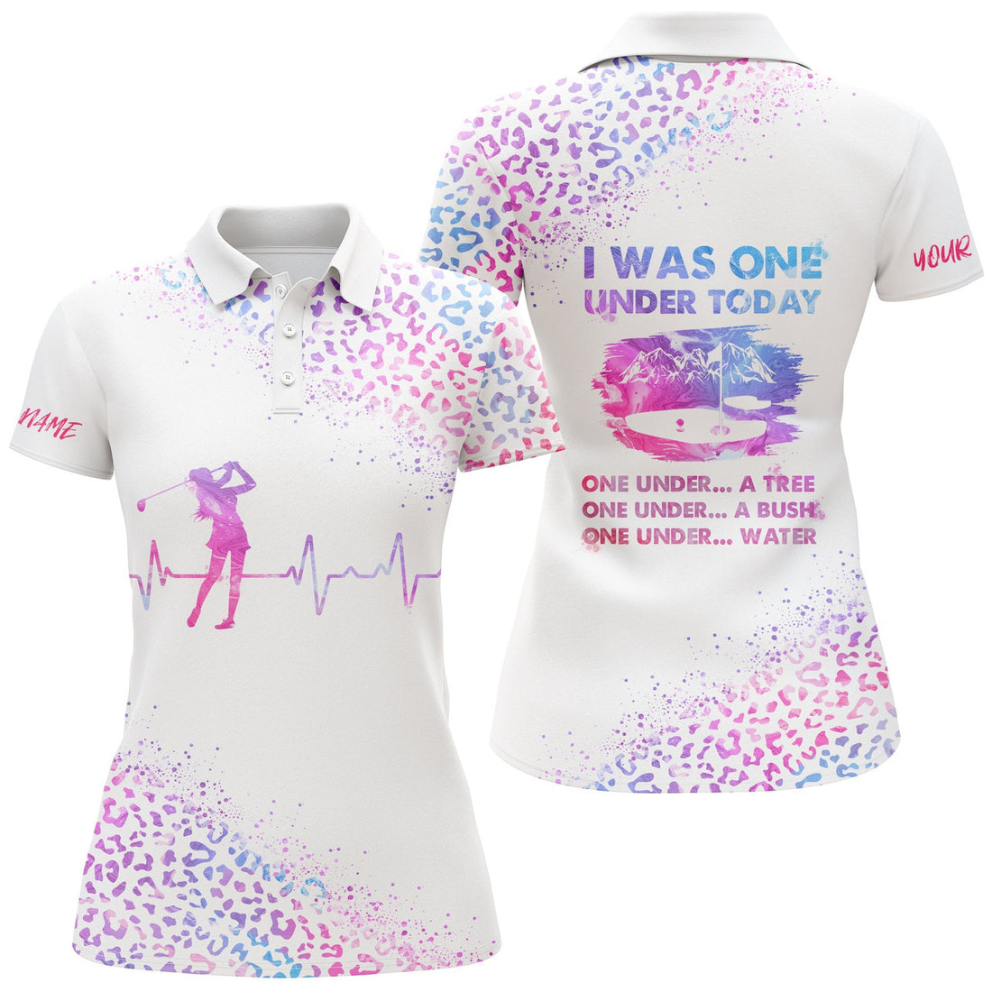 Custom Funny Golf Shirt For Women I Was One Under Today Custom Name Pink Watercolor Leopard Women Polo Shirt