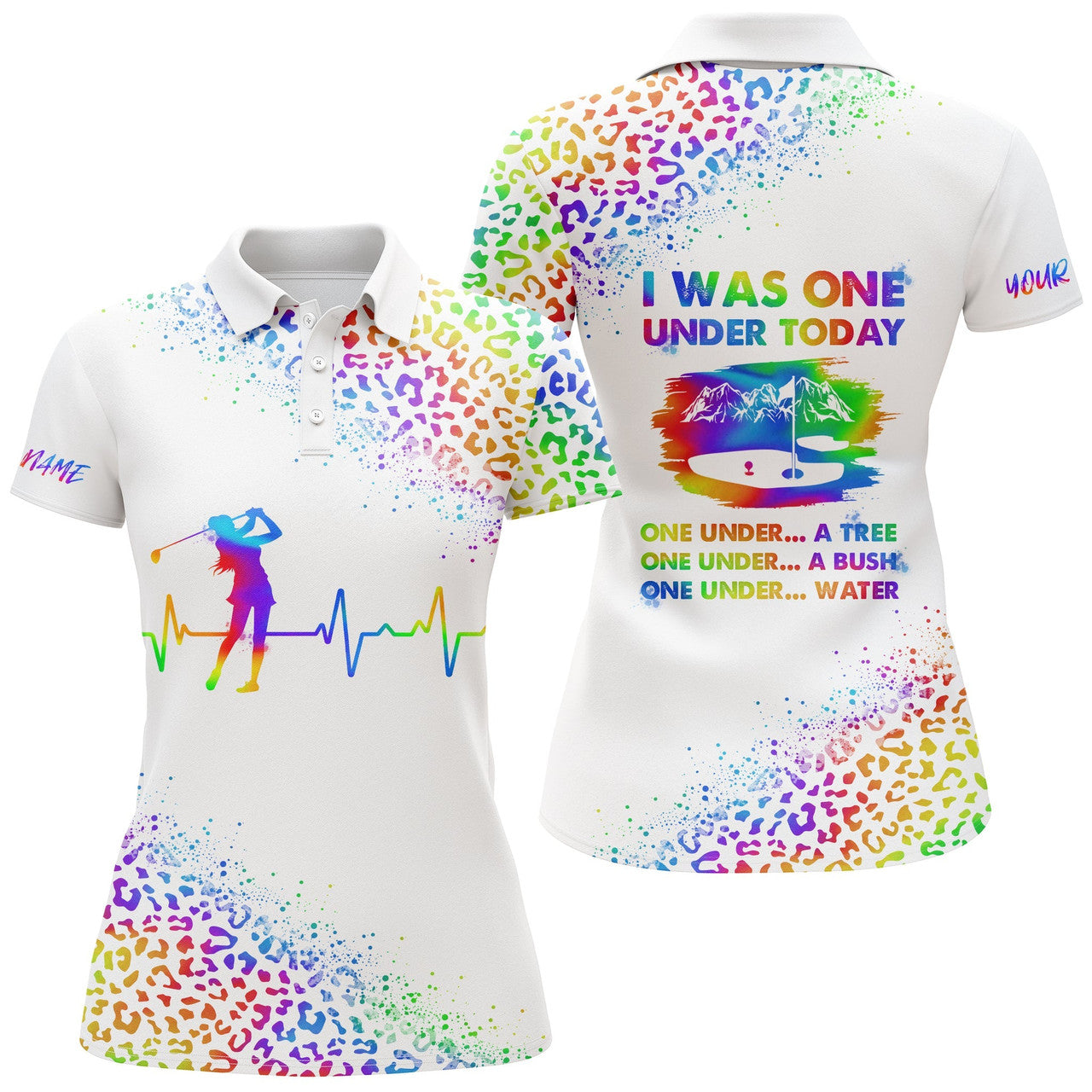 Custom Funny Golf Shirt For Women I Was One Under Today Custom Name Watercolor Leopard Women Polo Shirt