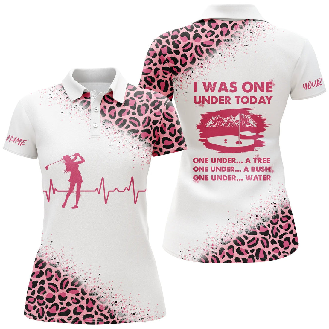 Custom Funny Golf Shirts For Women I Was One Under Today Custom Name Pink Leopard White Women Polo Shirts, Best Gift For Women