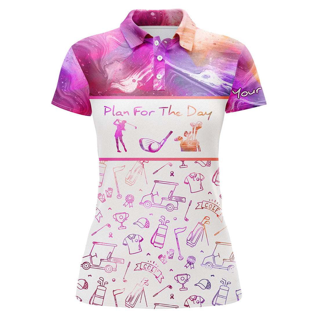 Custom Funny Pink Womens Golf Polo Shirt Plan For The Day Golf Icons Custom Name Womens Golf Gift Ideas, Perfect Gift For Women