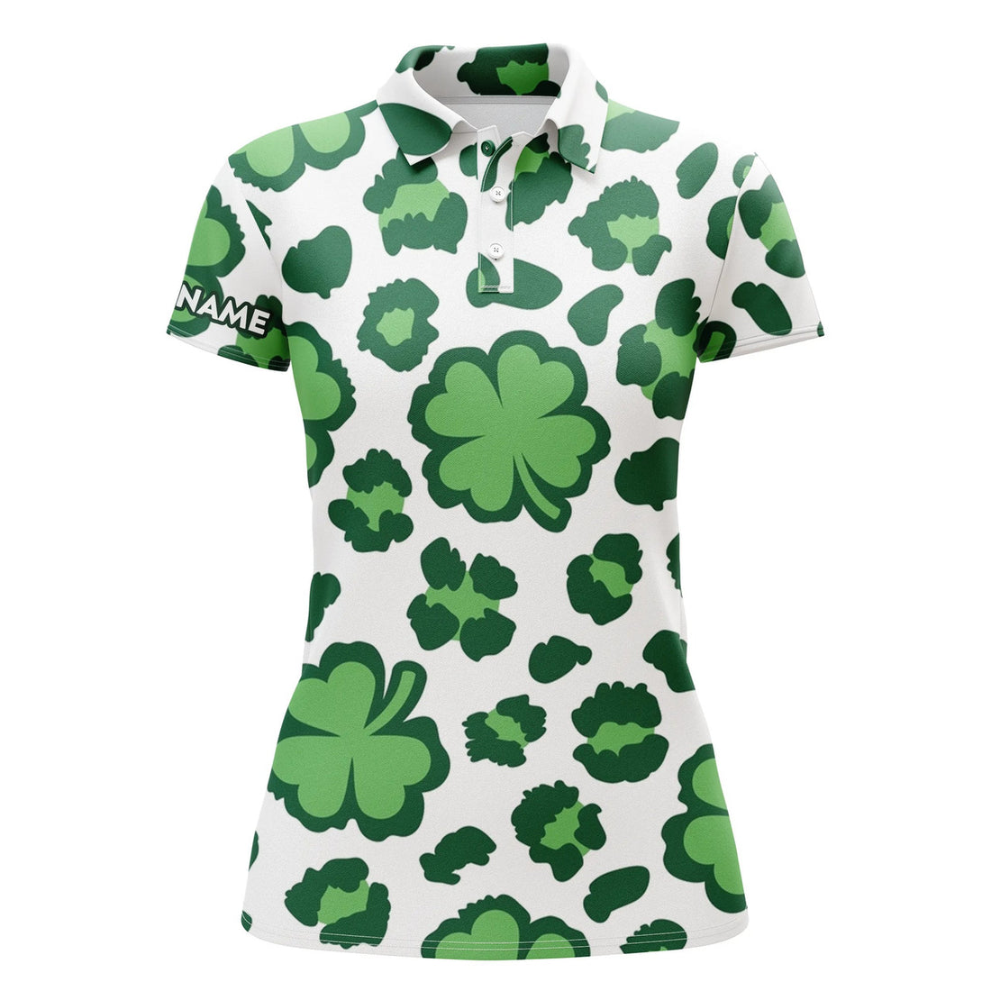 Custom Funny Womens Golf Polo Shirt Clover And Leopard Pattern St. Patrick's Day Custom Name Golfing Gifts, Perfect Gift For Women