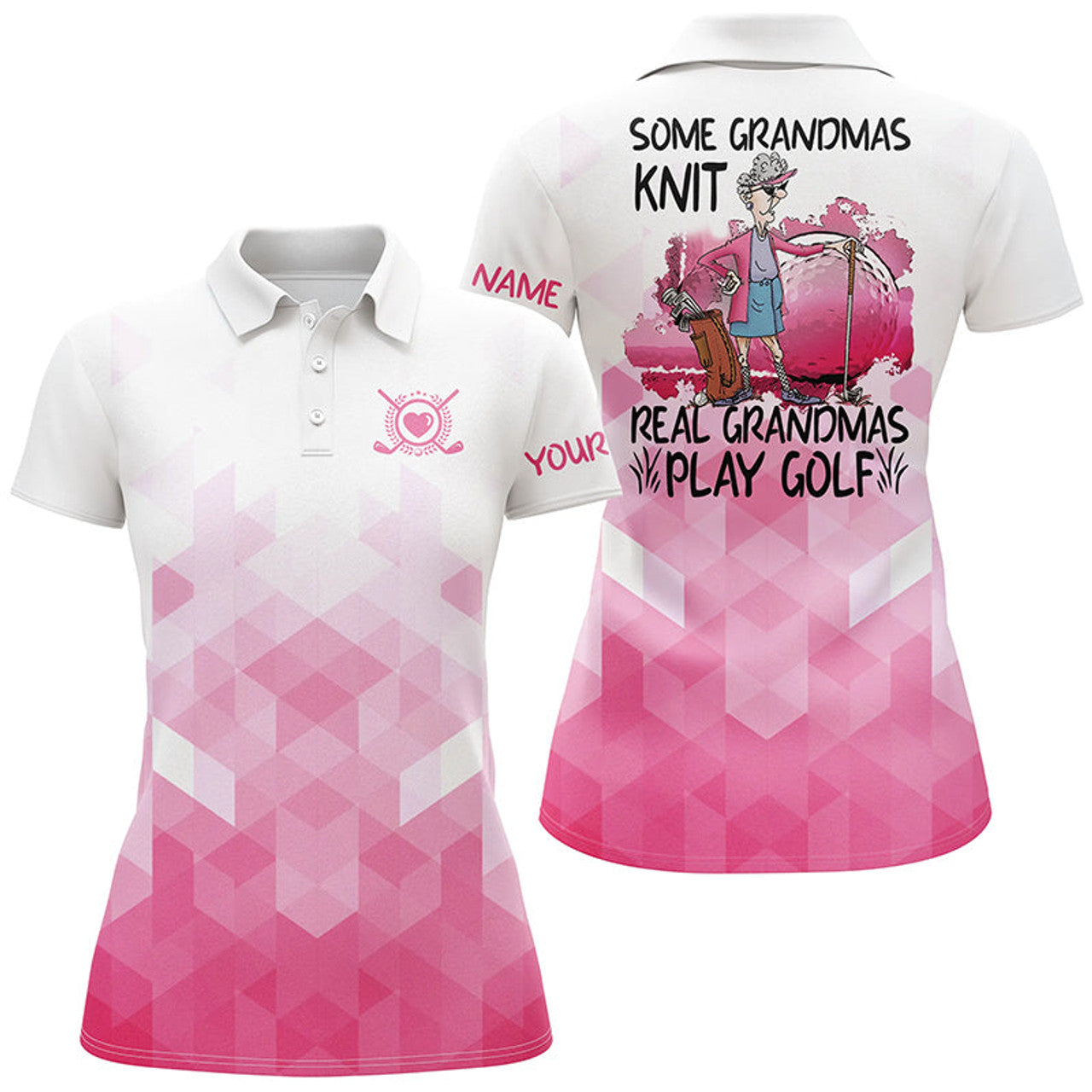 Custom Funny Womens Golf Polo Shirt Custom Name Some Grandmas Knit Real Grandmas Play Golf - Pink, Perfect Gift For Women