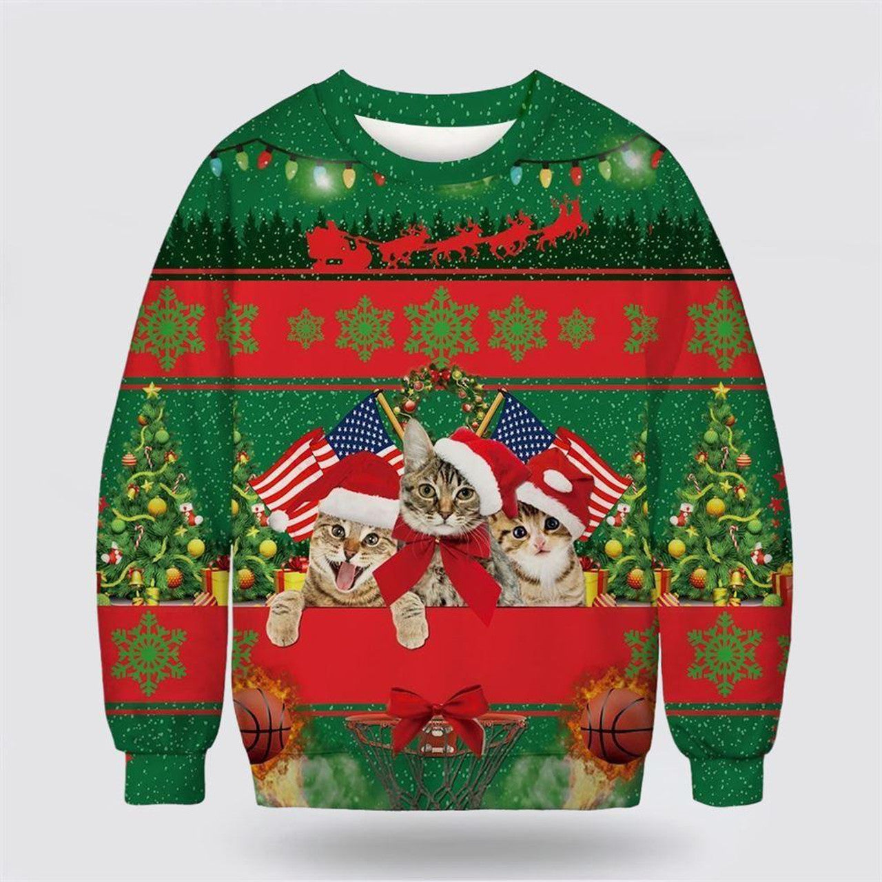 FUNSTUFFPRINT Funny Cat Ugly Christmas Sweater – Cat Lover Christmas Sweater Ugly  Sweater