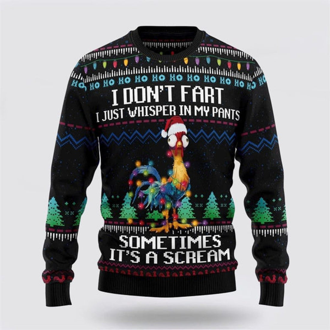 FUNSTUFFPRINT Funny Chicken I Don't Fart Itâ€˜s Scream Ugly Christmas Sweater, Farm Sweater, Christmas Gift, Best Winter Outfit Christmas Ugly Sweater