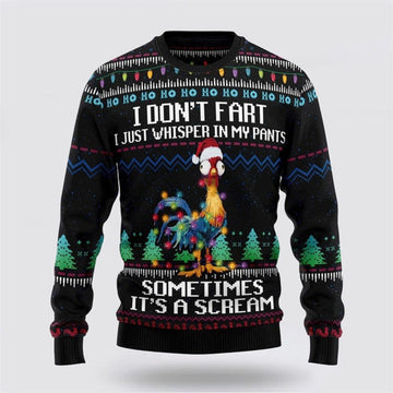 FUNSTUFFPRINT Funny Chicken I Don't Fart Itâ€˜s Scream Ugly Christmas Sweater, Farm Sweater, Christmas Gift, Best Winter Outfit Christmas Ugly Sweater