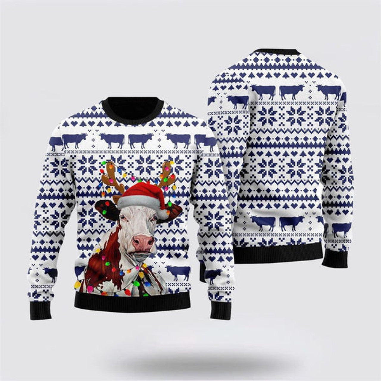 FUNSTUFFPRINT Funny Christmas Cow Ugly Christmas Sweater, Farm Sweater, Christmas Gift, Best Winter Outfit Christmas Ugly Sweater