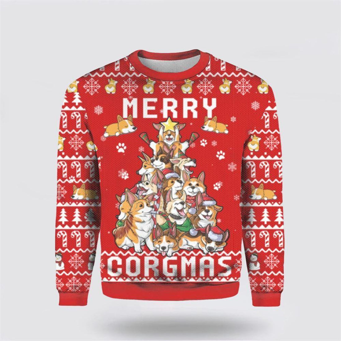 FUNSTUFFPRINT Funny Corgi Merry Corgmas Ugly Christmas Sweater – Pet Lover Christmas Sweater Ugly  Sweater