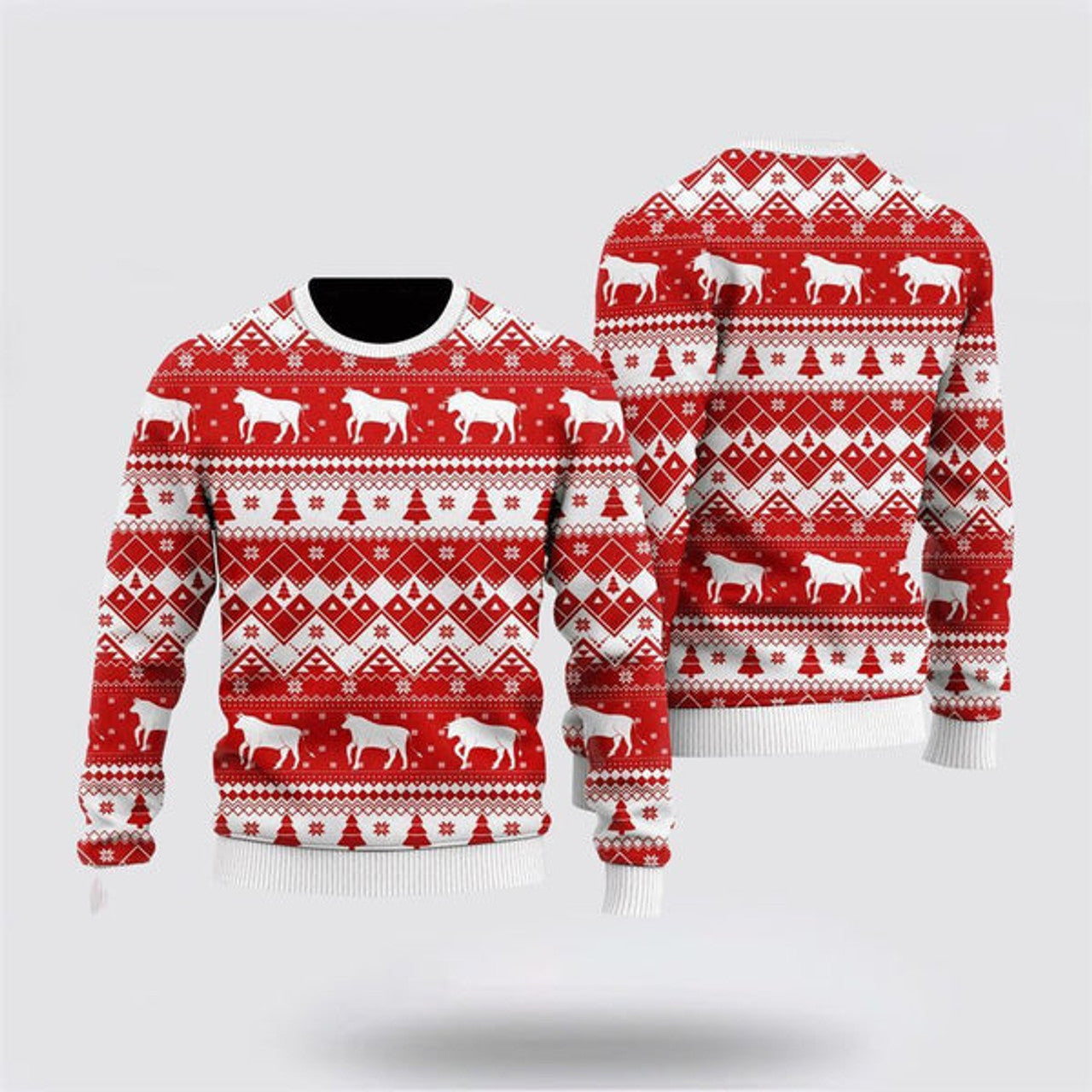 FUNSTUFFPRINT Funny Cows In Snow Ugly Christmas Sweater, Farm Sweater, Christmas Gift, Best Winter Outfit Christmas Ugly Sweater