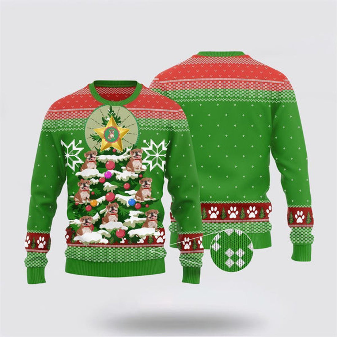 FUNSTUFFPRINT Funny Cute Bulldog Xmas Ugly Bulldog Tree Ugly Christmas Sweater For Men And Women, Gift For Christmas, Best Winter Christmas Outfit Ugly Sweater