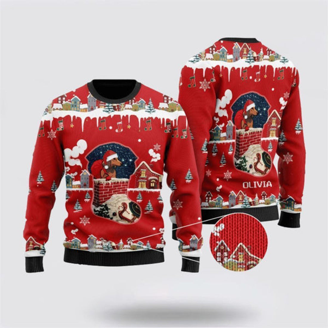 FUNSTUFFPRINT Funny Dachshund Santa Claus Christmas Ugly Christmas Sweater For Men And Women, Best Gift For Christmas, The Beautiful Winter Christmas Outfit Ugly Sweater