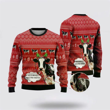 FUNSTUFFPRINT Funny Dairy Cattle Ugly Christmas Sweater, Farm Sweater, Christmas Gift, Best Winter Outfit Christmas Ugly Sweater