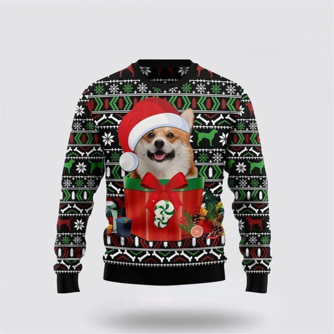 FUNSTUFFPRINT Funny Dog In The Gift Box Ugly Christmas Sweater For Men And Women, Gift For Christmas, Best Winter Christmas Outfit Ugly Sweater
