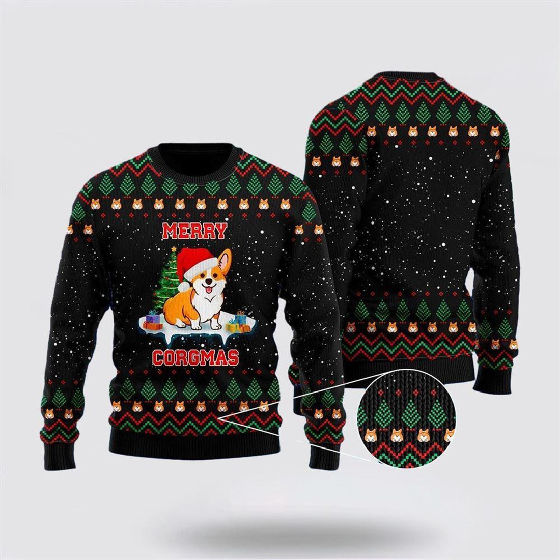 FUNSTUFFPRINT Funny Dog Merry Corgmas Ugly Christmas Sweater – Dog Lover Christmas Sweater Ugly  Sweater