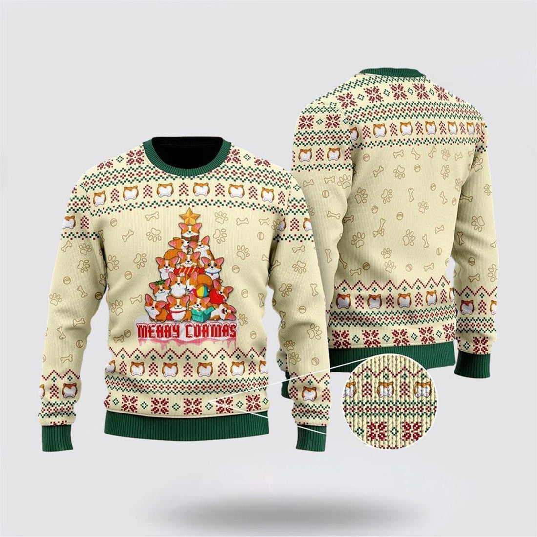 FUNSTUFFPRINT Funny Dog Merry Corgmas Ugly Christmas Sweater 3D – Dog Lover Christmas Sweater Ugly  Sweater