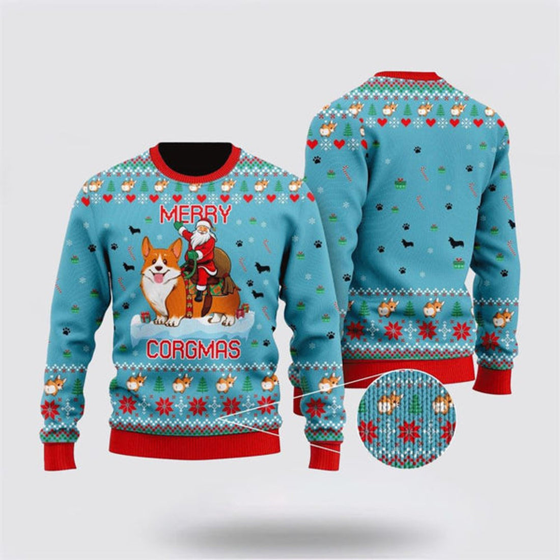 FUNSTUFFPRINT Funny Dog & Santa Claus Merry Corgmas Christmas Ugly Christmas Sweater For Men And Women, Gift For Christmas, Best Winter Christmas Outfit Ugly Sweater