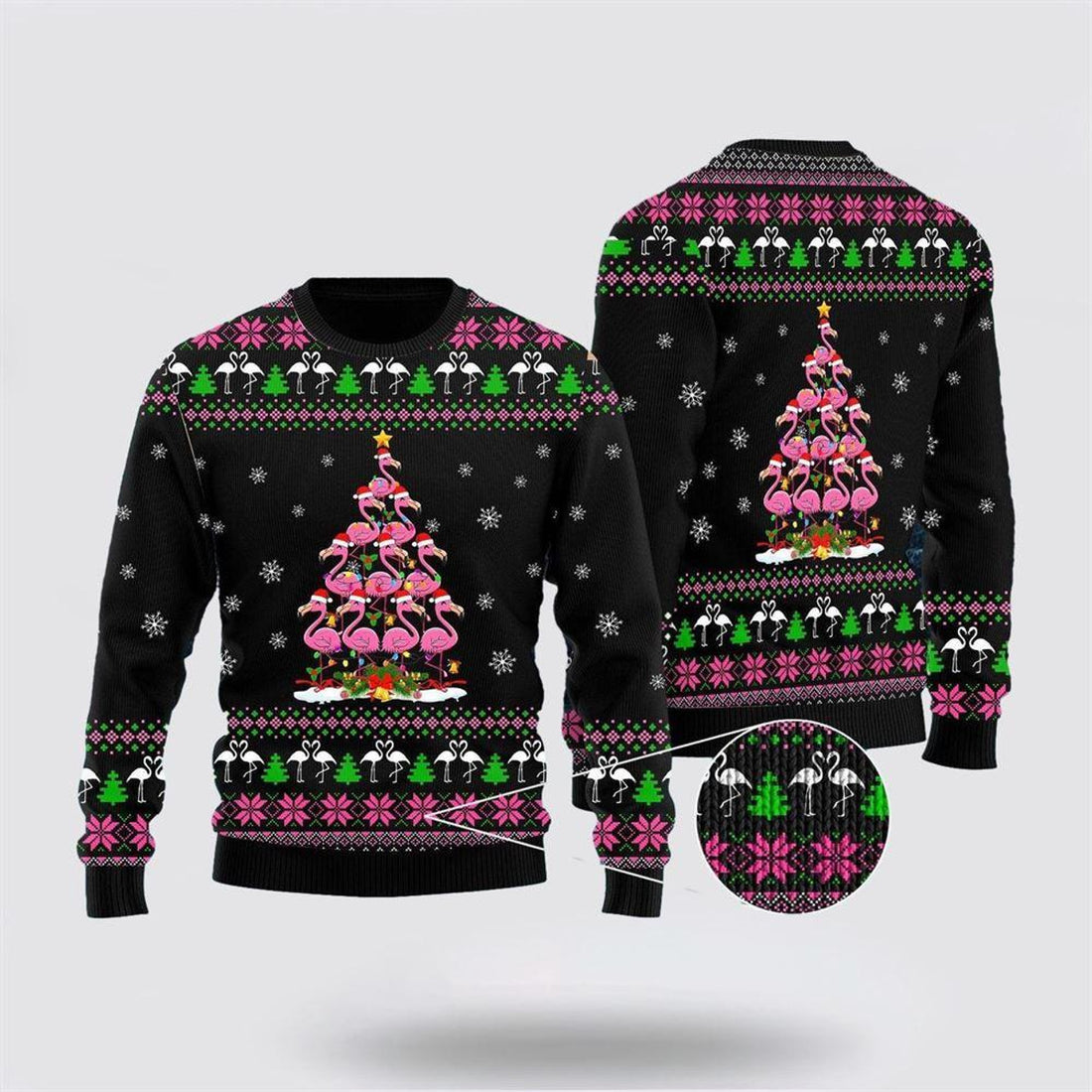 FUNSTUFFPRINT Funny Flamingo Tree Ugly Christmas Sweater – Sweater Gifts For Pet Lover Ugly  Sweater