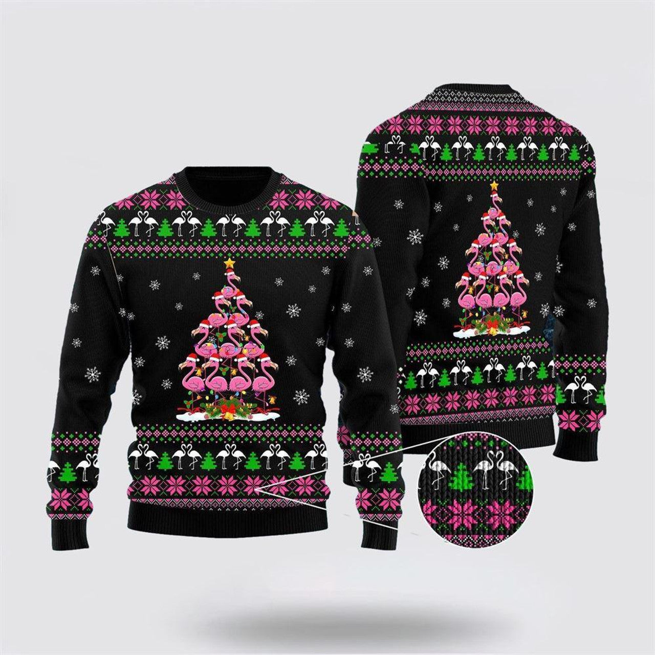 FUNSTUFFPRINT Funny Flamingo Tree Ugly Christmas Sweater – Sweater Gifts For Pet Lover Ugly  Sweater