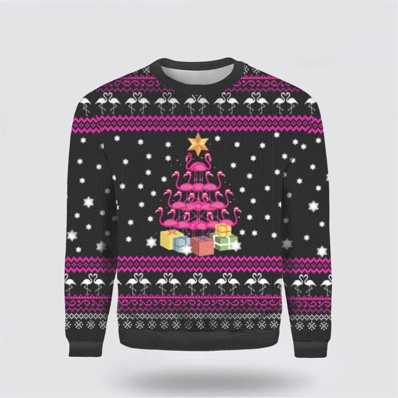 FUNSTUFFPRINT Funny Flamingo Tree Ugly Christmas Sweater For Men & Women – Christmas Gifts For Frends Ugly  Sweater
