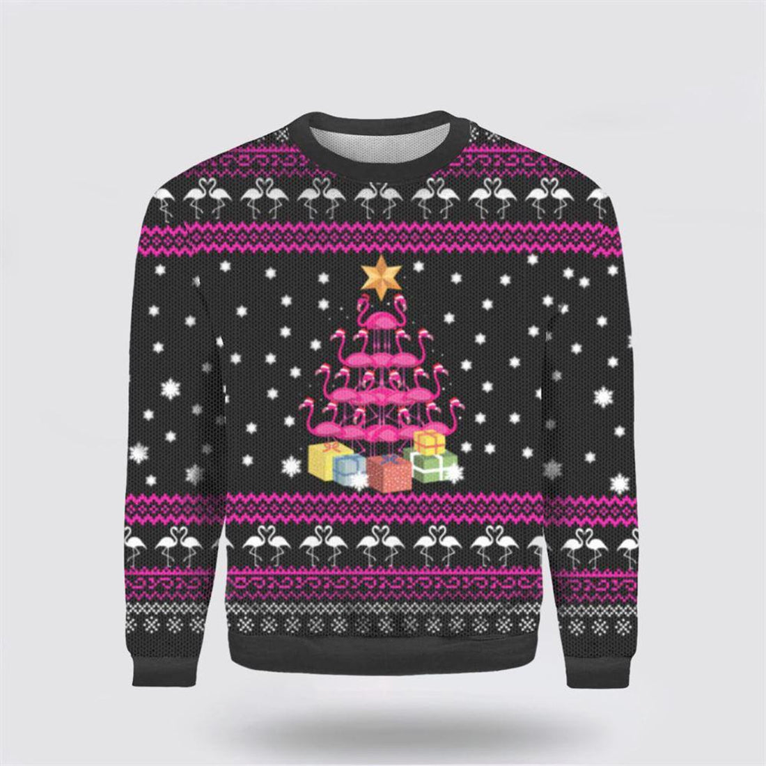 FUNSTUFFPRINT Funny Flamingo Tree Ugly Christmas Sweater For Men & Women – Christmas Gifts For Frends Ugly  Sweater