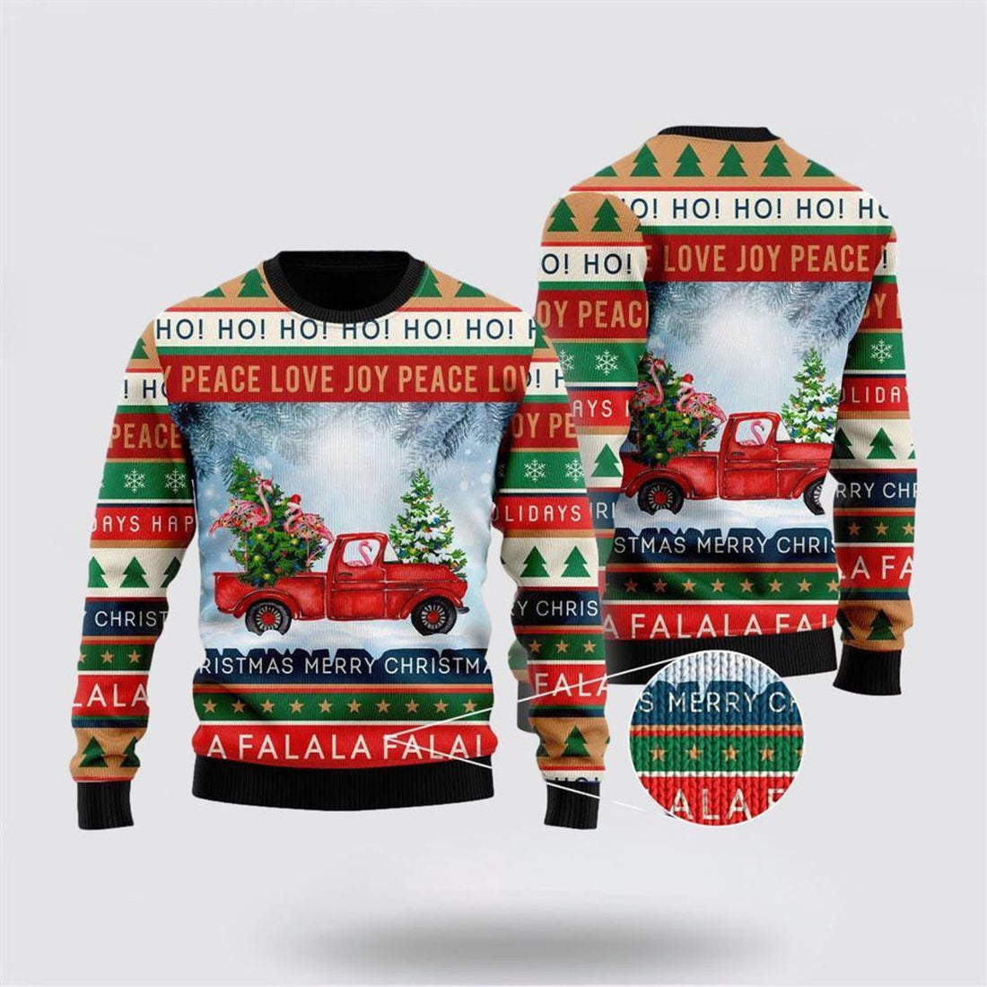 FUNSTUFFPRINT Funny Flamingo With Red Truck Christmas Holiday Ugly Christmas Sweater – Christmas Gifts For Frends Ugly  Sweater