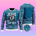 FUNSTUFFPRINT Funny Jesus Has Your Back Jiu Jitsu Ugly Christmas Sweater For Men & Women - Best Gift For Christian - Christian Shirt Ugly Sweater