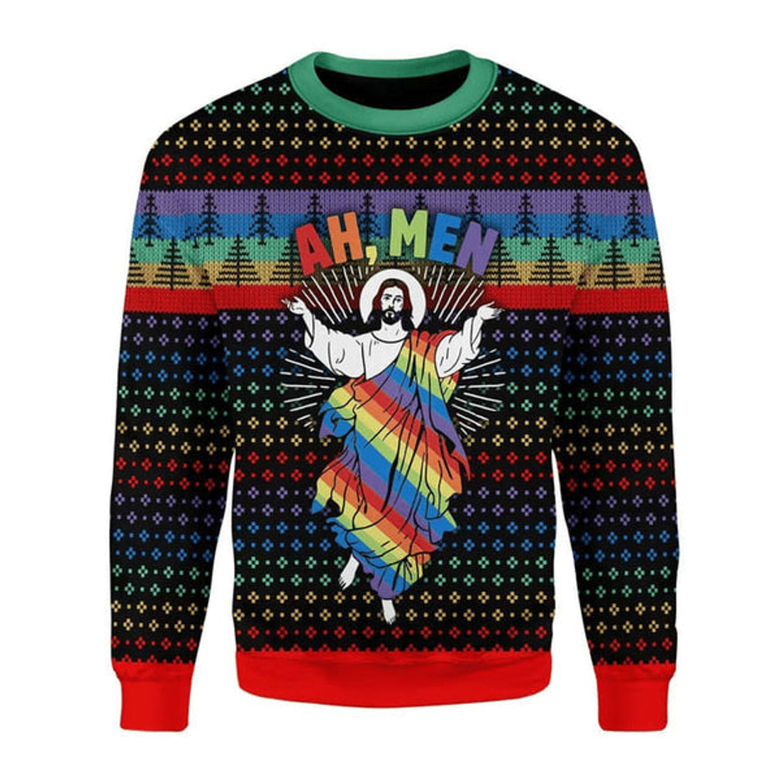 FUNSTUFFPRINT Funny Jesus Lgbt Ugly Christmas Sweater For Men & Women Adult - Jesus Christ Sweater - Christian Shirts Gifts Idea Ugly  Sweater
