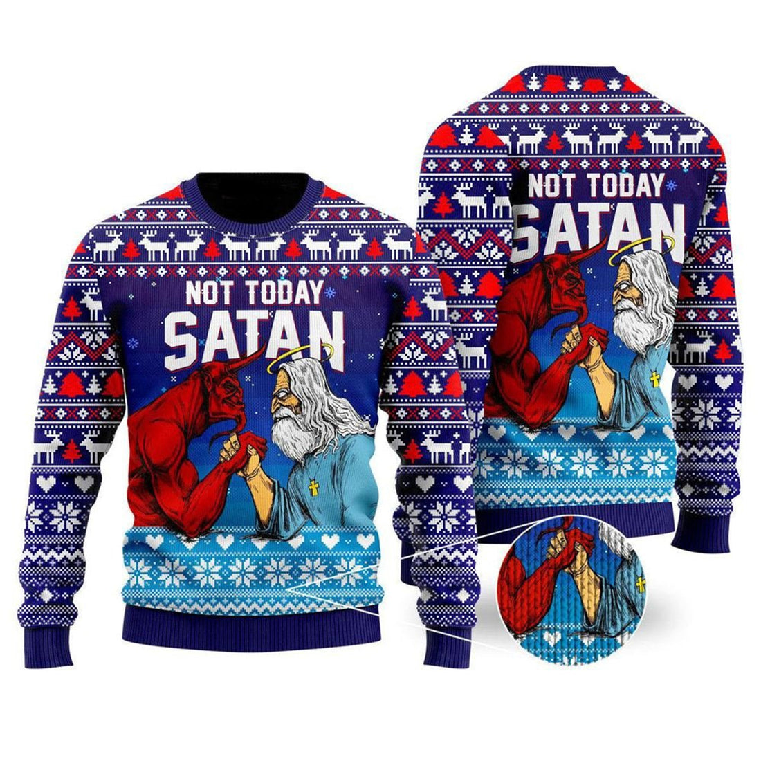 FUNSTUFFPRINT Funny Jesus Not Today Satan Ugly Christmas Sweater For Men & Women – Gifts For Christians Ugly  Sweater