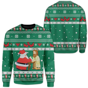 FUNSTUFFPRINT Funny Jesus & Santa Ugly Christmas Sweater For Men & Women - Best Gift For Christian - Christian Shirt Ugly  Sweater