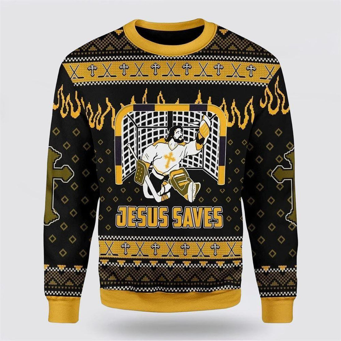 FUNSTUFFPRINT Funny Jesus Saves Ugly Christmas Sweater – Christmas Gifts For Christian Ugly  Sweater