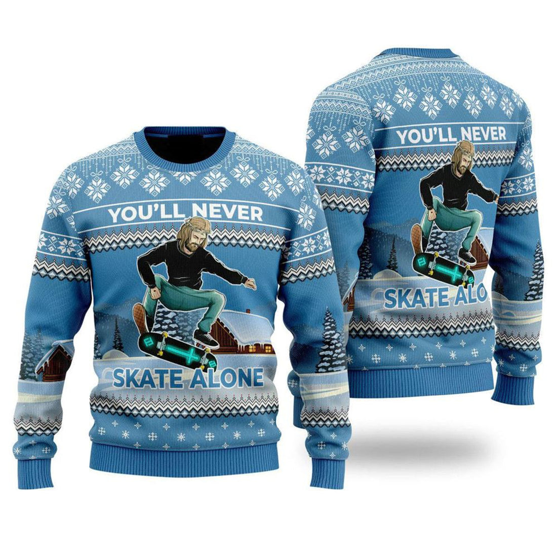 FUNSTUFFPRINT Funny Jesus Skateboarding Ugly Christmas Sweater For Men & Women – Gifts For Christians Ugly  Sweater