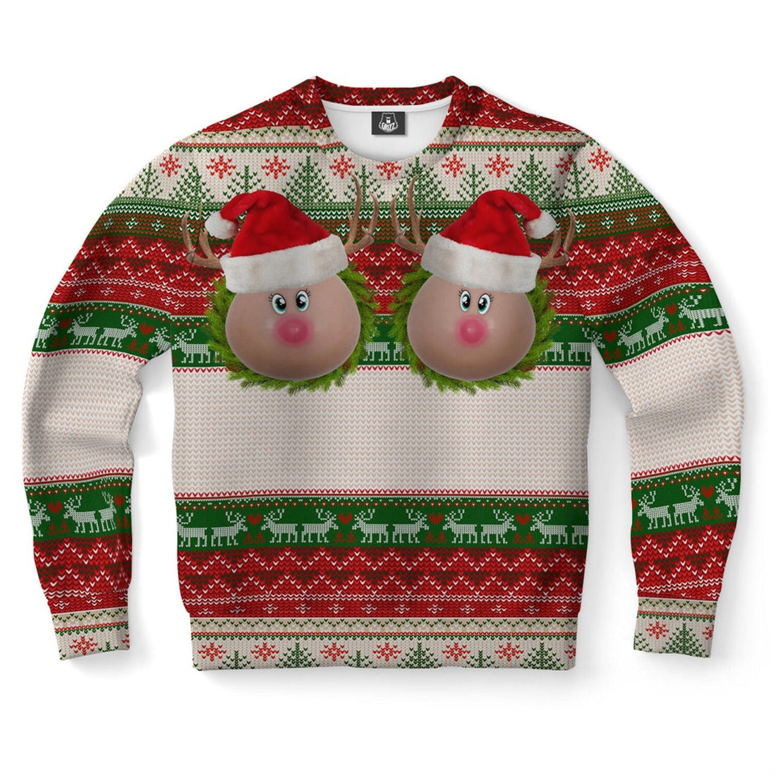 FUNSTUFFPRINT Funny Naughty Reindeer Ugly Christmas Sweater, Christmas Sweater, Ugly Sweater, Funny Xmas Sweaters Ugly Sweater