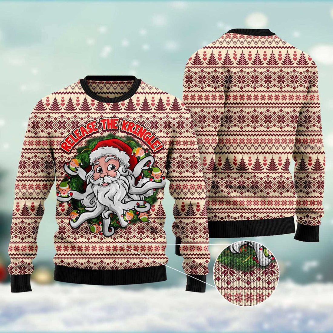 FUNSTUFFPRINT Funny Santa Claus Release The Kringle Ugly Christmas Sweater, Christmas Sweater, Ugly Sweater, Funny Xmas Sweaters Ugly Sweater