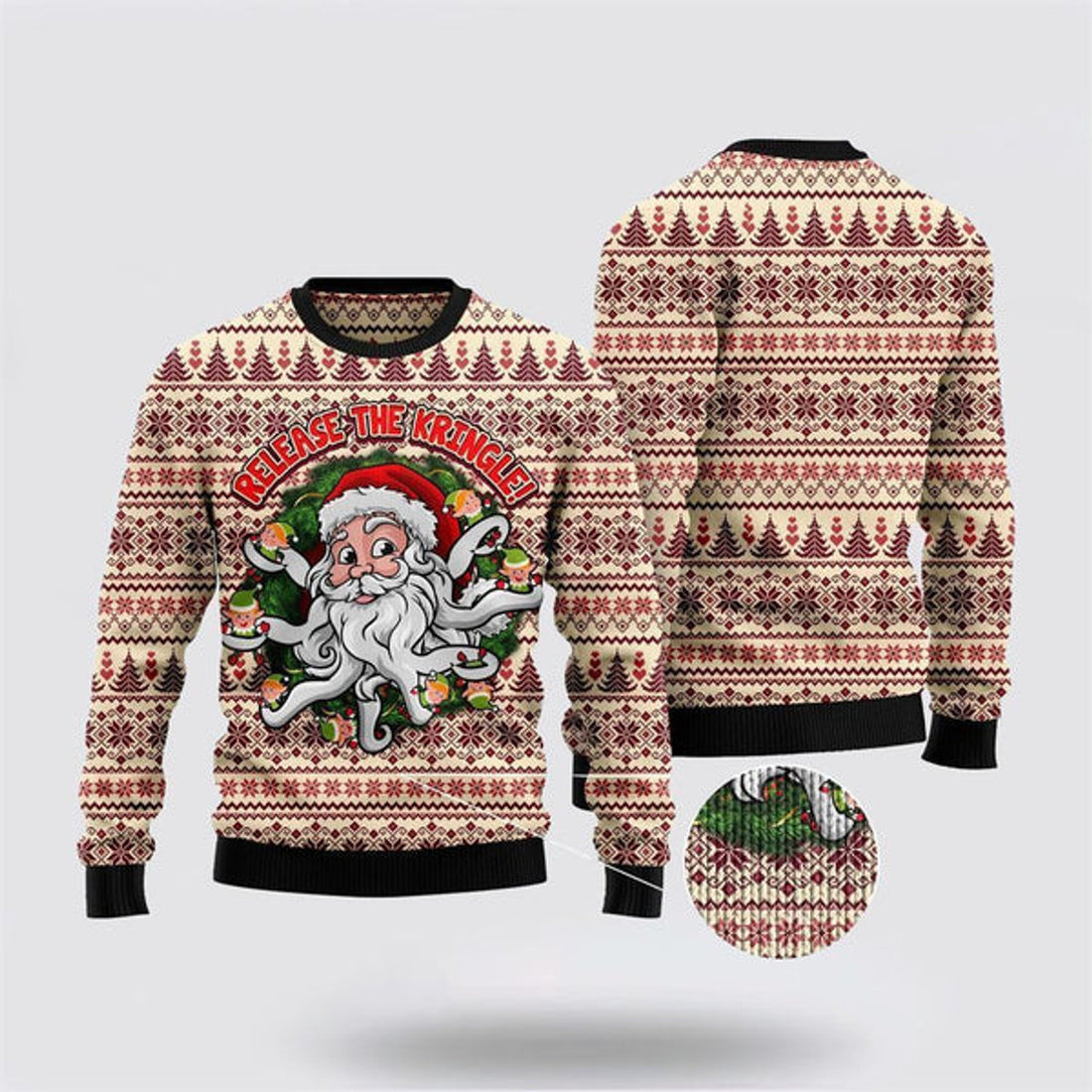 FUNSTUFFPRINT Funny Santa Claus Release the Kringle Ugly Christmas Sweater For Men And Women, Best Gift For Christmas, The Beautiful Winter Christmas Outfit Ugly Sweater
