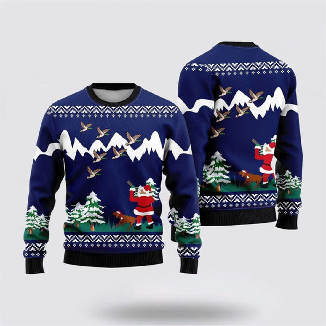 FUNSTUFFPRINT Funny Santa & Dog Duck Hunting Ugly Christmas Sweater For Men And Women, Gift For Christmas, Best Winter Christmas Outfit Ugly Sweater