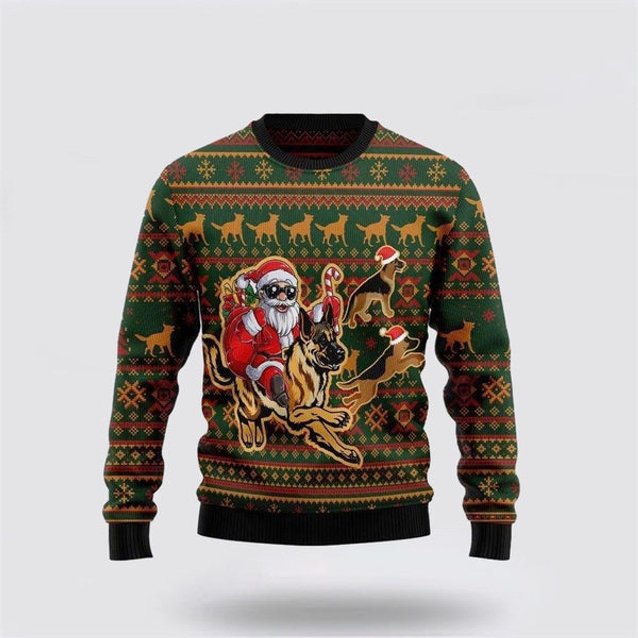 FUNSTUFFPRINT Funny Santa & German Shepherd Ugly Christmas Sweater For Men And Women, Gift For Christmas, Best Winter Christmas Outfit Ugly Sweater