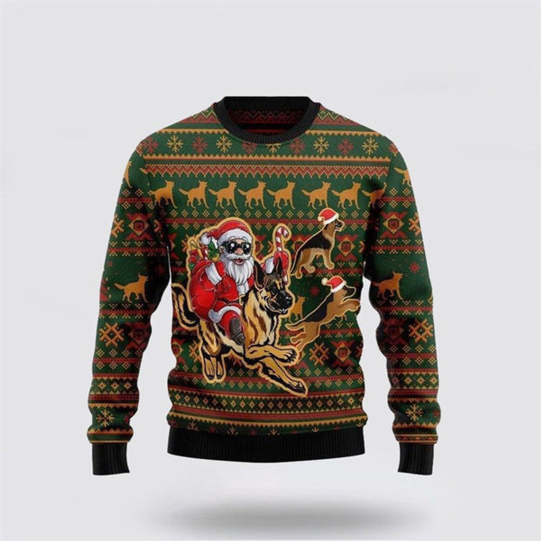 FUNSTUFFPRINT Funny Santa & German Shepherd Ugly Christmas Sweater For Men And Women, Gift For Christmas, Best Winter Christmas Outfit Ugly Sweater