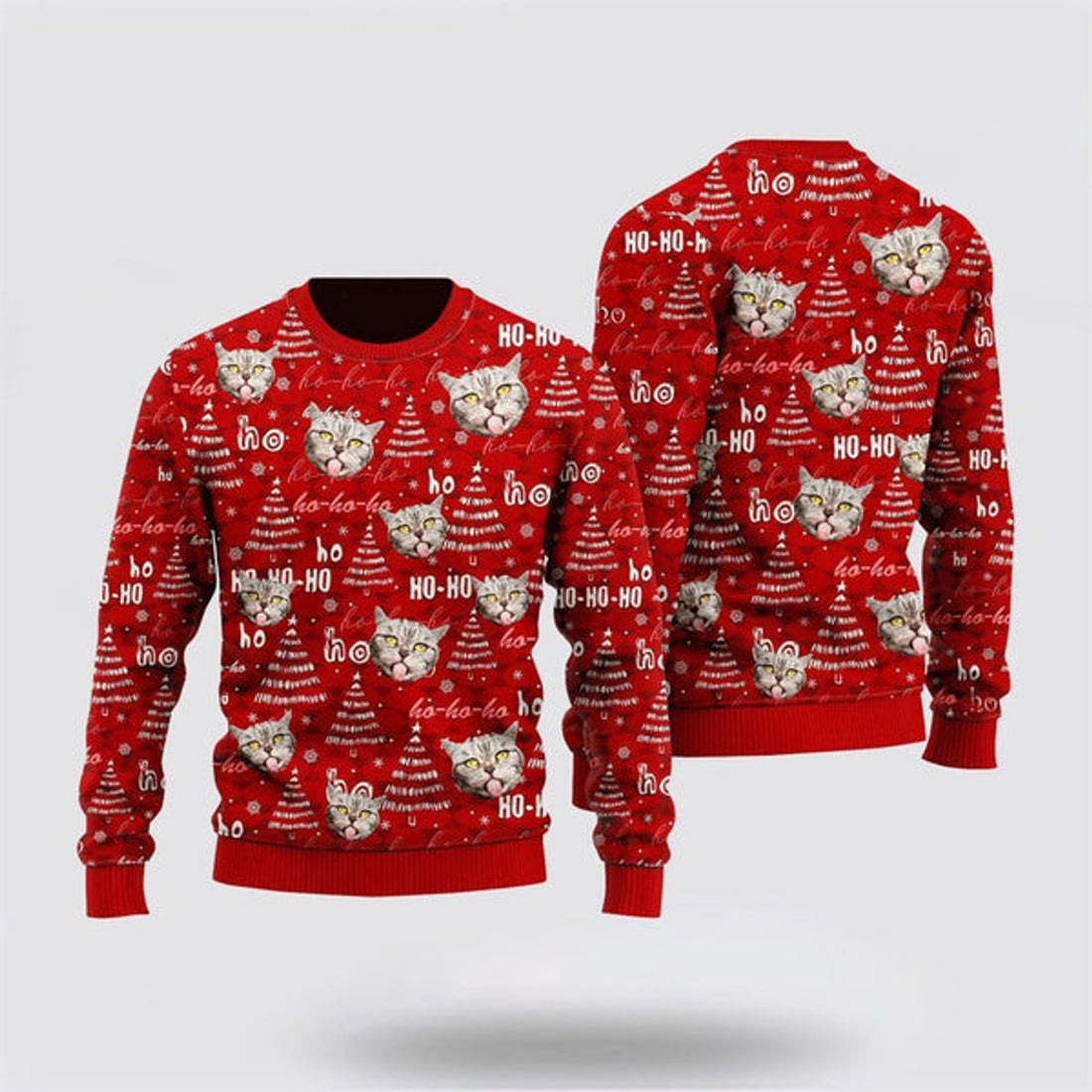 FUNSTUFFPRINT Funny Tabby Cat Pattern Ugly Christmas Sweater For Men And Women, Best Gift For Christmas, Christmas Fashion Winter  Ugly  Sweater