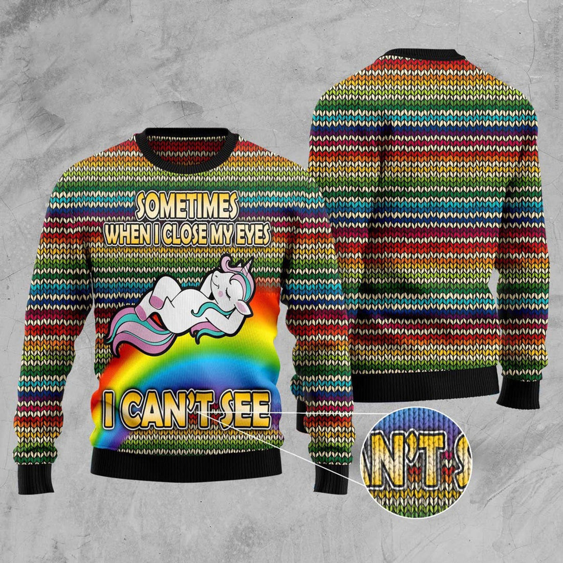 FUNSTUFFPRINT Funny Unicorn Sometimes When I Close My Eyes Ugly Christmas Sweater, Christmas Sweater, Ugly Sweater, Funny Xmas Sweaters Ugly Sweater