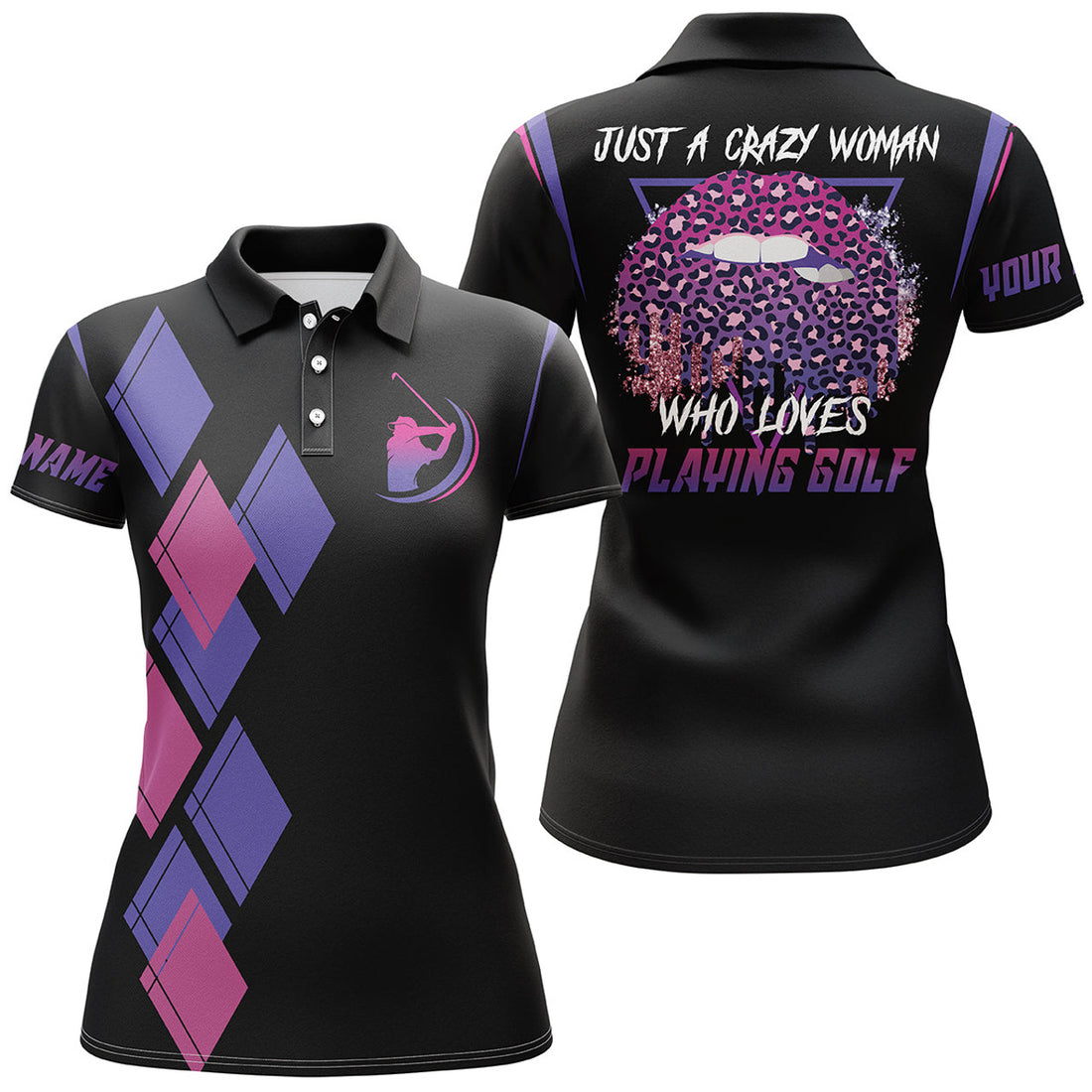 Custom Funny Black Womens Golf Polo Shirt Just A Crazy Woman Who Loves Playing Golf Custom Name Golf Shirt, Perfect Gift For Women