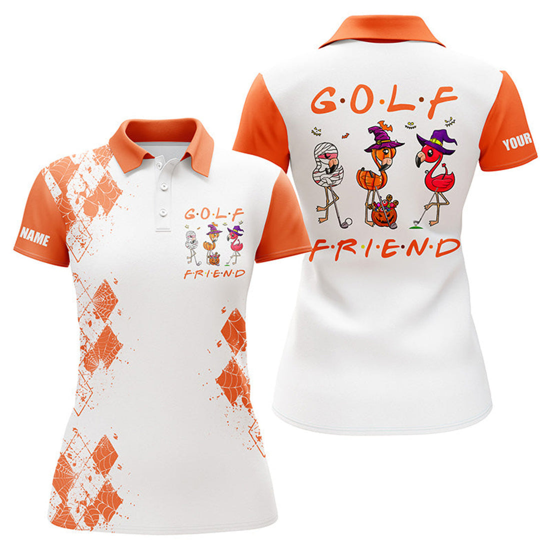 Custom Funny Halloween Golf Shirt Custom Name Women Golf Polo Shirt - Flamingo Golf Friend Halloween Shirt, Perfect Gift For Women