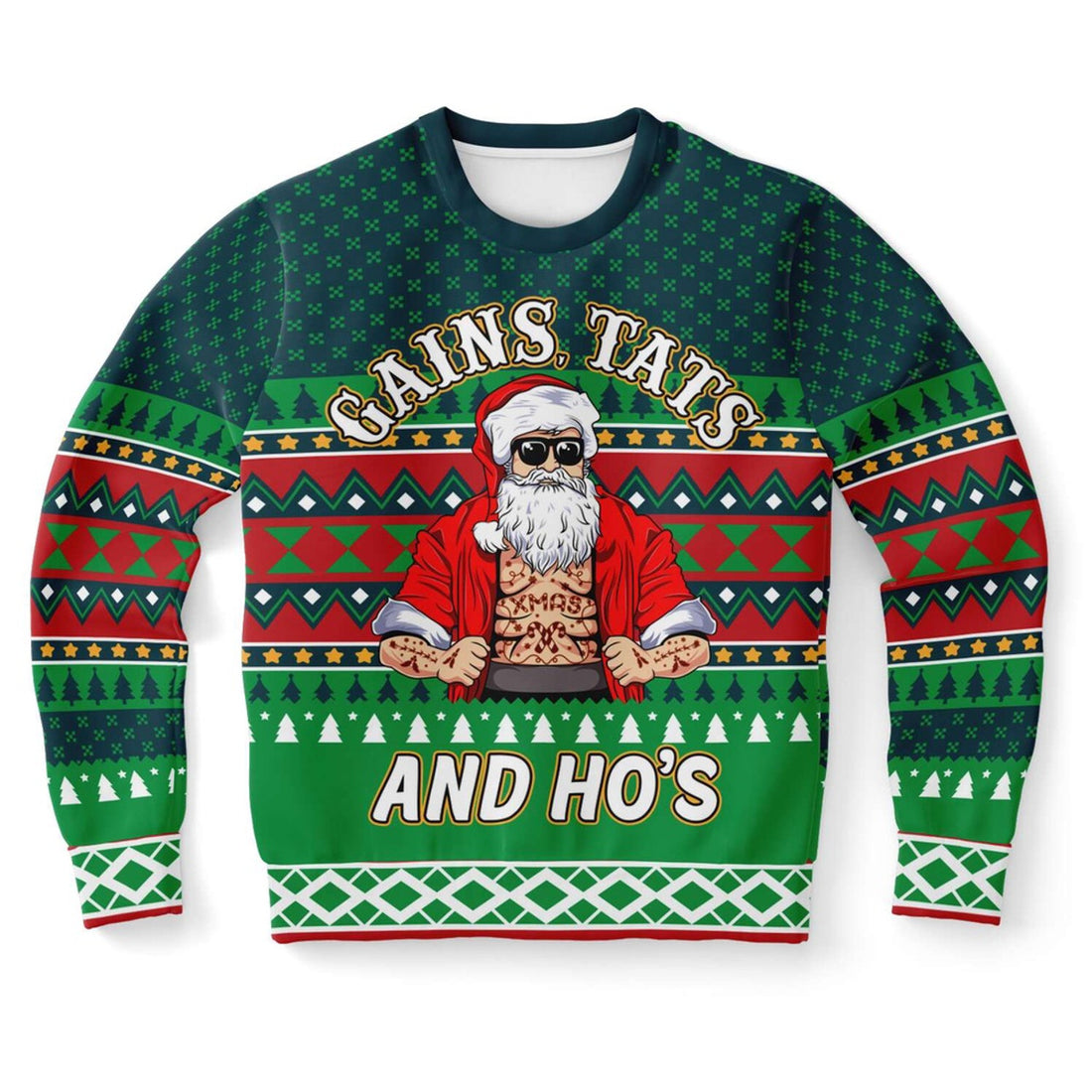 FUNSTUFFPRINT Gains Tats And Ho's Tattoo Gym Ugly Christmas Sweater, Christmas Sweater, Ugly Sweater, Funny Xmas Sweaters Ugly Sweater