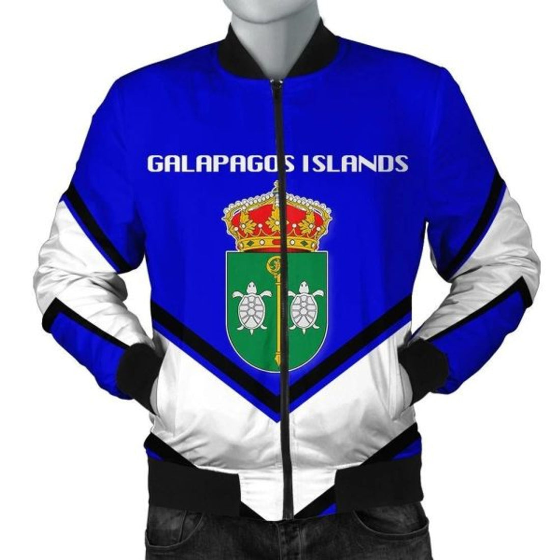 FUNSTUFFPRINT Galapagos Islands Coat Of Arms Men Bomber Jacket Lucian Style Bomber Jacket